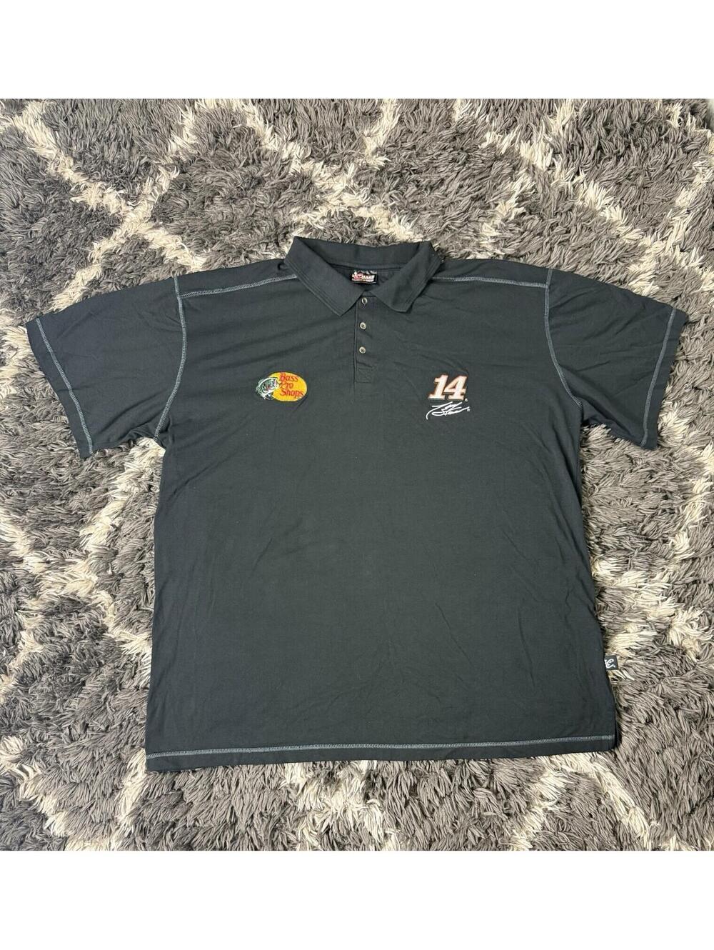 Vtg 90s Chase Authentics Tony Stewart Bass Pro Shops NASCAR Black Polo Shirt 3XL
